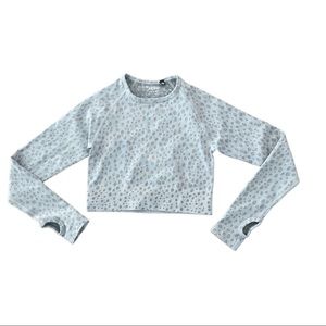 AYBL Camo Leopard Grey Athletic Seamless Long Sleeve Crop Top‎ XS Xsmall Stretch